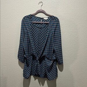 Chenault Geometric Print Tie Front Draped top Sz 2X Boho Flowy Vacation TC0831